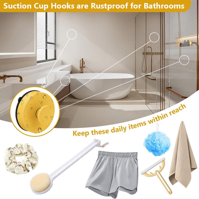 flintronic Pack of 2 Yellow Wall Hooks, Suction Cups, Suction