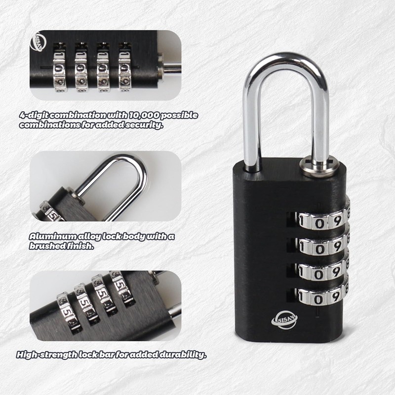 SISAV Combination Lock,4 Digit Gym Combination Padlock for School Lockers,Toolbox,Fence