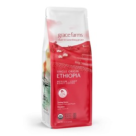 Grace Farms, Organic Whole Bean Coffee, Single Origin Ethiopia Medium-Light Roast, 12oz Bag, 1 Count | Notes of Toasted Oats & Peach | Gives Back 100% of Profits