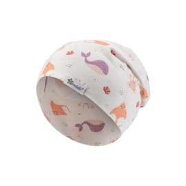 Sterntaler Beanie Unterwasser - Weiche Baby Mütze aus Flammgarn Jersey mit Allover Druck Meerestiere - Mädchen Mütze - variabel tragbar - Baby und Kinder Übergangsmütze, Ecru, Größe 45