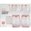 Elegant Stemless Pink Wine Goblets With Gold Rim - 12