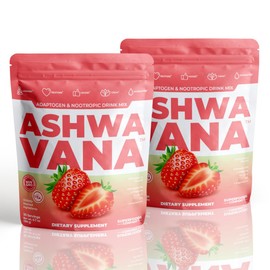 ASHWAVANA Zen Relax Drink Mix - Nootropic, Adaptogen-Infused Ashwagandha Beverage - Rhodiola, Magnesium, L-Theanine - Restore & Unwind - Alcohol Alternative - Strawberry Flavor - 60 Count (Pack of 2)