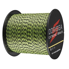Dorisea Extreme Braid 100% PE 1000M Braided Fishing Line 6-500lb Test Fishing Wire Fishing Line Abrasion Resistant Incredible Superline (Fluorescent Green & Black, 0.48mm)