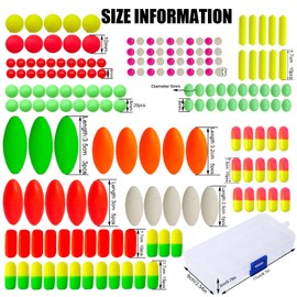 L PATTERN 212/179 Pieces Pompano Rigs Floats Fishing Rig, Foam Fly Fishing Float Bobber, Column, Ball, Elliptical Fishing Floats for Trout Catfish, 179 Pieces Floats Set