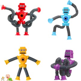 4 PCS telescopic hundred variations toy, Robot Pop Tubes Toys for Kids Telescopic Robot, Toys for Tubes Robot telescopic toys for kids fidget toys for anxiety stretchy toys Suction sensory toys