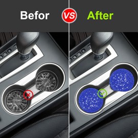 Car Cup Coaster, Universal Bling Crystal Rhinestone Car Cup Insert Coaster, 2.75 inch Anti-Slip Shockproof Cup Mat, Auto Drink Pad Car Interior Accessories for Women Men (Blue Crystal)