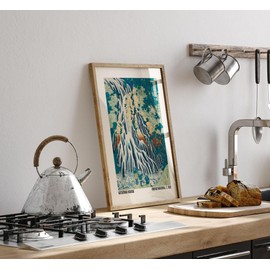 Lithobee - Katsushika Hokusai Kirifuri Waterfall C1831 - Printed Wall Art Design in Sizes A2, A3 & A4 Framed in a Stylish Coloured Frame or Unframed (A4 White Distressed Frame)