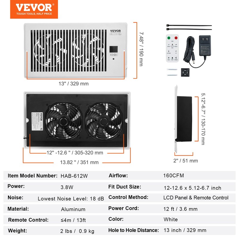 VEVOR Register Booster Fan, Quiet Vent Booster Fan Fits 6