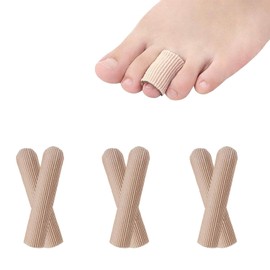 Protector de Dedos (3 PARES) Separador de Dedos Pies Tejido Ribeteado Gel Hidratante Protectores para Dedos Ideal para Cuidado de Pies y Prevención de Rozaduras Callos Ampollas (Beige, Ch)