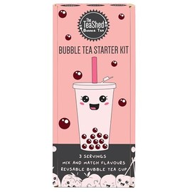 Boba Tea Starter Kit with Reusable Bubble Tea Cup and Straw | Includes a selection of Bubble Tea Syrups, Premium Tea and Raspberry Popping Boba | Makes 3 Bubble Teas | Vegan | By THE TEASHED