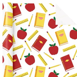 WRAPAHOLIC Back to School Wrapping Paper Roll - Mini Roll - 17 Inch x 16.5 Feet - Classic School Supplies & Apple Design Perfect for First Day of School, Students, Teacher Appreciation