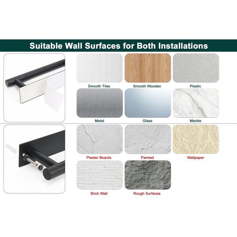 BathAce Self Adhesive Towel Bar, 16 Inch Square Towel Racks