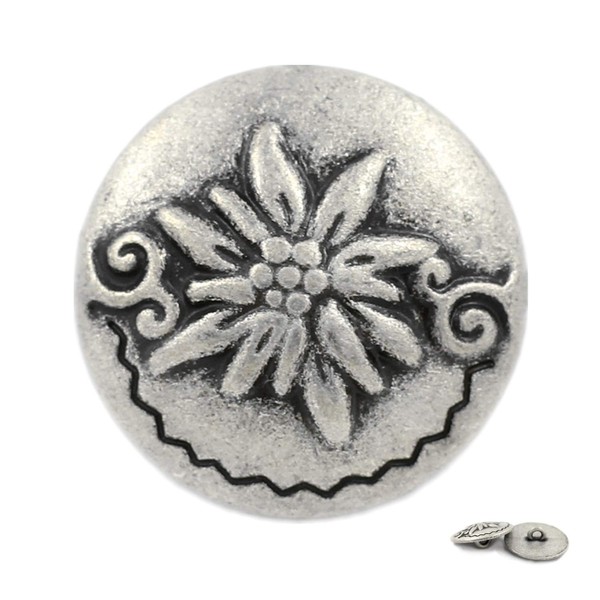 Bezelry 12 Pieces Edelweiss Antique Silver Metal Ring Shank Buttons