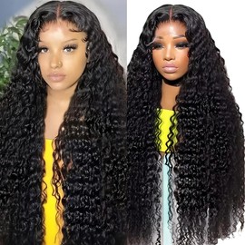 GCTDC 13x6 Deep Wave Lace Front Wigs Human Hair 200% Density Wet and Wavy Curly Human Hair Wig Pre Plucked for Women Nature Color 28 Inch