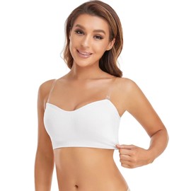 Lusait Strapless Bra for Women Non-Slip Silicone Padded Bandeau Bra Wireless Tube Top Bra White 2XL