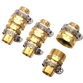3Sets Brass 3/4" Garden Heavy Duty Hose Mender Repair End Replacement Male Female Connector with Stainless Clamp