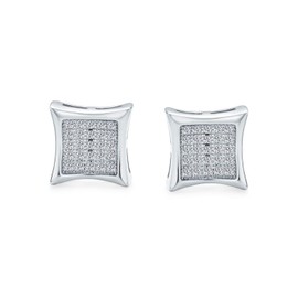 Mens Square Shaped Cubic Zirconia Micro Pave CZ Kite Stud Earrings For Women For Men .925 Sterling Silver 5MM