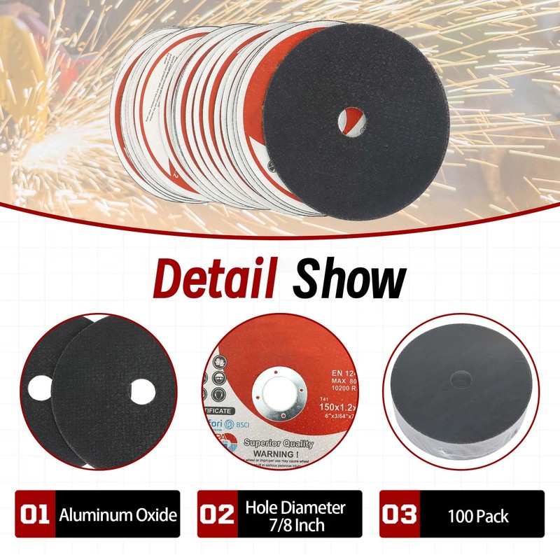 findmall 100 Pack 6" x.045 x7/8" Cut-Off Wheel - Metal
