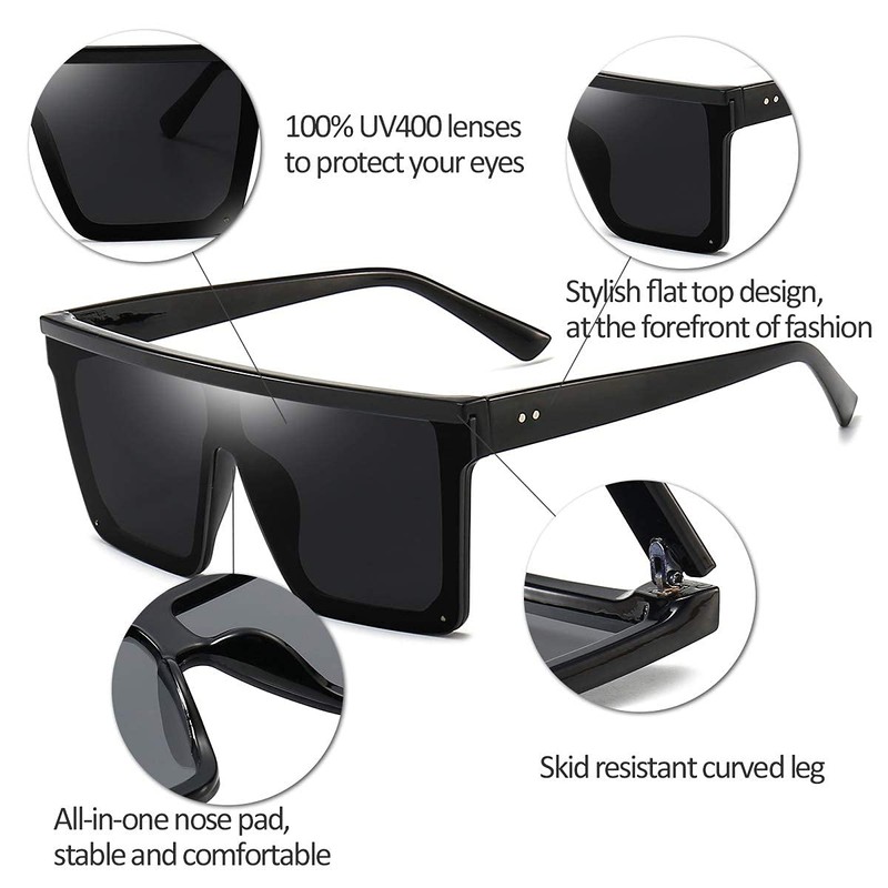 Dollger Retro Square Sunglasses Women Men Large Fashion Flat Top