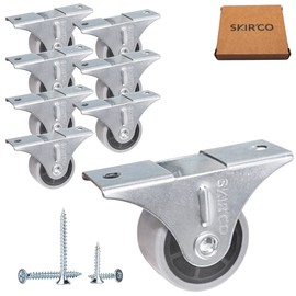 SKIR'CO (Pack of 8 pcs) Small 30 mm Furniture Castors, Grey Rubber Wheels, Fixed Casters, Non-Swivel, One-Way Direction, Screws Included (8)