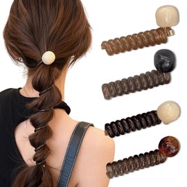 4 PCS Braided Telephone Scrunchies Ballpoint Spiral Stretchy Ponytail Holders Elegant Braids Scrunchies Women Vintage Daily Phone Cord Hair Ties