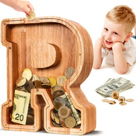 SummiDate Wooden Letter Piggy Bank| Piggy Bank for Boys Girls Toddler| Alphabet R Money Bank| Coin Bank Birthday Gift for Kids|Birthday Gift for Kids (R)