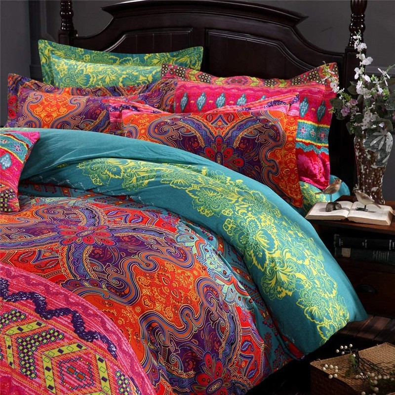 ERZRGA Vintage Cotton Boho King Duvet Cover,Retro Bohemian Bedding Sets