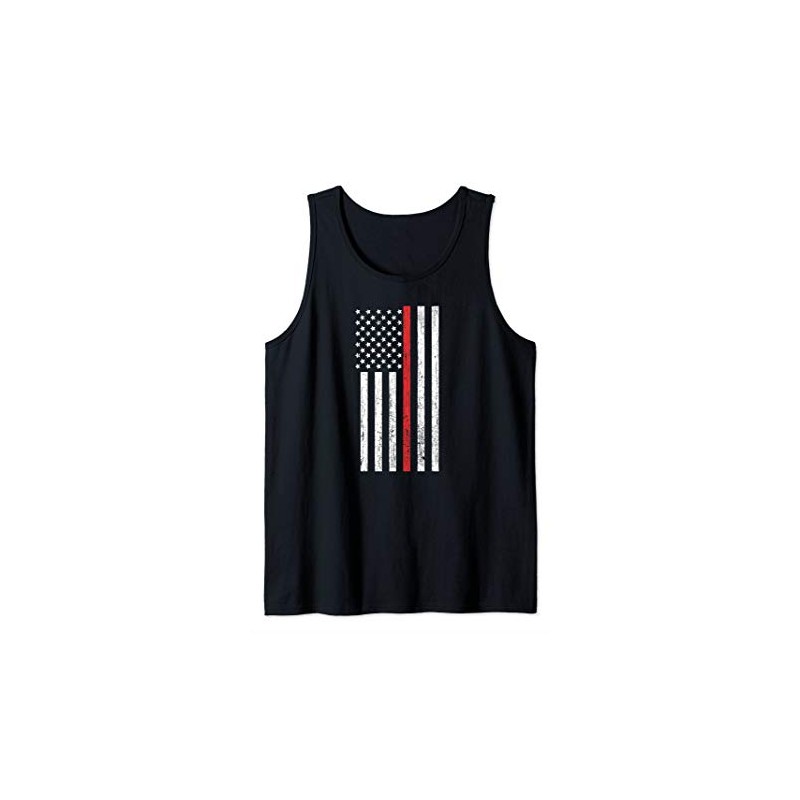 Thin Red-Line Firefighter Flag Distressed Effect Tank Top