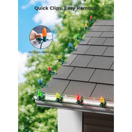 C7 C9 Christmas Lights Spring Clips, 100 Count Holiday Lights Quick Spring Clips, Shatterproof Shingle and Gutter Clips for E12, E17Socket, Rope Lights Roofline Fence Railing Mantel Christmas Trees