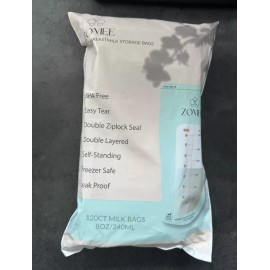 Zomee 120 Count Double Zip Breast Milk Storage Bags 8oz 240mL Freezer Safe