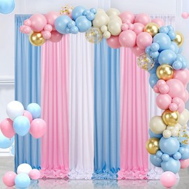 Blue Pink Backdrop Curtains 10ftx15ft: Baby Shower Curtains Backdrop Drapes - 6 Panels Bridal Shower Backdrop Party Graduation Photo Decoration