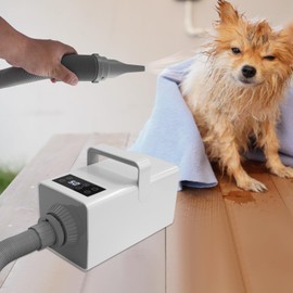 RibasuBB Dog Dryer, Dog Dryer for Pet Grooming, 2200W Pet Grooming High Velocity Force Blower with 4 Nozzles, Adjustable Speed and Temperature Control High Velocity Pet Blow Dryer (White)