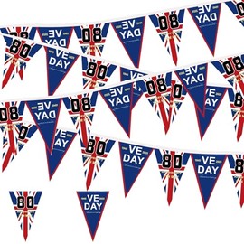 10M VE Day 80th Anniversary Decorations Flags 2025, VE Day 80th Anniversary Bunting Celebration Memorabilia Flag with 30 Flags for 80 Years Victory In Europe WW2 1945-2025 Decorations