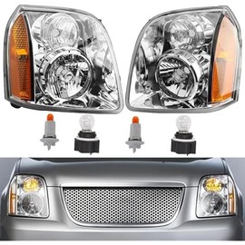 Headlights, Compatible with 2007-2014 GMC Yukon & Yukon XL 1500 2500 SLE SLT Base Hybrid, Replace 15861025 15861026 Front Head Lights Assembly Pair