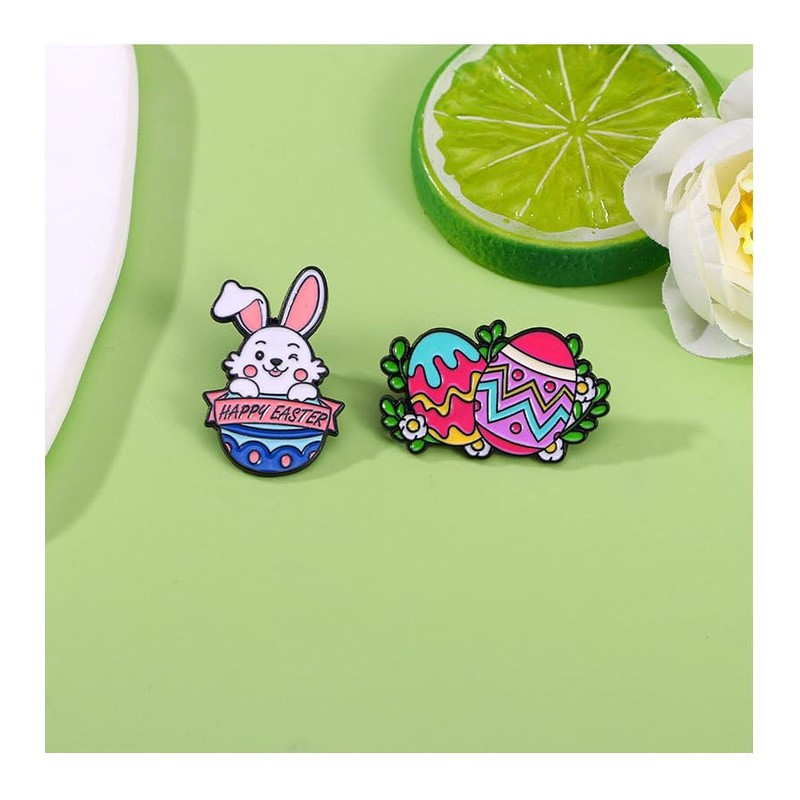 2PCS Cute Easter Rabbit Brooch Pin Set Happy Easter Bunny