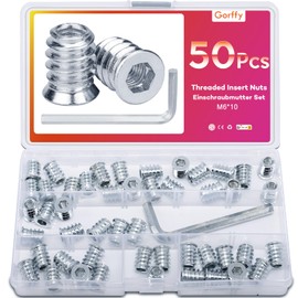 Gorffy Einschraubmutter, Gorffy 50 Stck M6 X 10mm Gewindeeinsatz Holz, Legierter Stahl Einschraubmuffen Gewindebuchse, Gewindebuchse mit Schraubenschlsse, Silbern Gewindeeinsatz mit Box