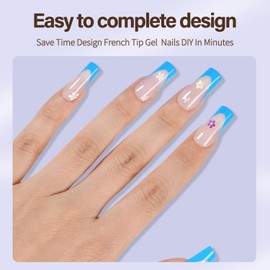 Misssix XBASICTIPS Blue French Tip Press On Nails, 150Pcs French Gel Nail Tips Long Square, Soft Gel Pre-shaped No Need to File 3 in 1 Tips, Fake Nails for Nail Art DIY Extension Designs 15 Sizes