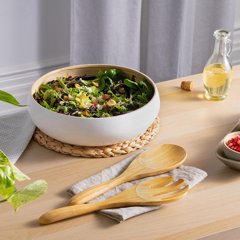 Dehaus® Large Stylish Bamboo Fruit Bowl - 30cm, Sage Green
