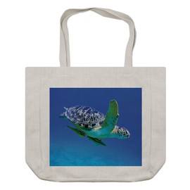 Ambesonne Turtle Shopping Bag, Aquatic Theme Photo Tropical Exotic Sea Animal Swim Aquarium Wildlife, Eco-Friendly Reusable Bag for Groceries Beach and More, 15.5" X 14.5", Cream