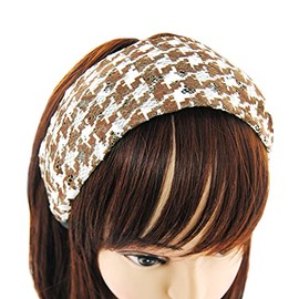 axy Wide Headband with Houndstooth Pattern – Beautiful Headband Hair Accessories Hair Band HR26 (Brown/White)