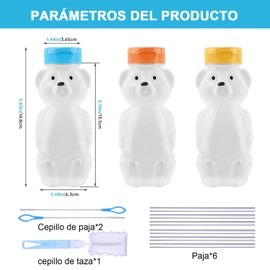 masoe Botellas de Oso de Jugo con Pajita, Botellas en Forma de Oso, Botellas de de Plástico Reutilizables, Con Pajita y Cepillo de limpieza, Entrenamiento de Habla/Alimentación (13)