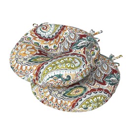 DYTXIII Set of 2 Outdoor Round Chair Cushions 15"x15"x4" with Ties, Water Repellent Tufted Bistro Seat Cushions, Thick Patio Chair Pads for Bar Stool, Garden & Dining Furniture - Paisley Chilli