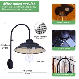Tiejiajiang Solar Lights Outdoor Waterproof - with Motion Sensor Solar Barn Lights Outdoor Wireless LED Sconce Light for Patio Yard Garage Chicken Coop & Shed Farmhouse（Black 2P）