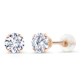 Gem Stone King 10K Rose Gold Round Forever Classic White Moissanite Stud Earrings (1.00 Cttw, Round 5MM), Rose Gold Gemstone, Moissanite