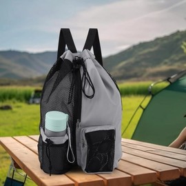 New Mesh Drawstring Swim Bag Backpack - Wet & Beach Bag One Size/Sky Blue 4ea