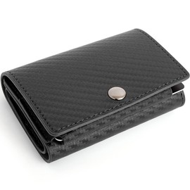 Dom Teporna Italy Small Wallet, Men's, Cowhide Leather, Italian, Carbon Leather, Mini Wallet, Trifold Wallet, Minimalist Wallet, Coin Pocket Included, BLACKBLACKBLACK.