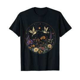 Hummingbird Wildflower Cottagecore Celestial Vintage Flower T-Shirt