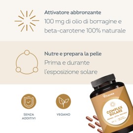 Integratore Solare - Olio di Borragine e Licopene – Stimola l’Abbronzatura, Prepara la Pelle al Sole – Pelle Luminosa, Uniforme ed Naturalmente Abbronzata – 60 Capsule