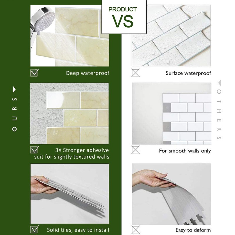 STICKGOO 10-Sheet Subway Tile Peel and Stick Backsplash, Self Adhesive