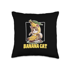 Cute Banana Cat Happy Bananacat Meme Kitty Cat Lovers Meme Throw Pillow